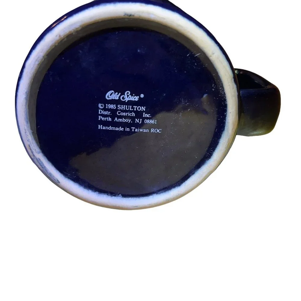 Vintage 1985 Old Spice SHAVING MUG‎ Cobalt Blue Sailboat Handmade Taiwan